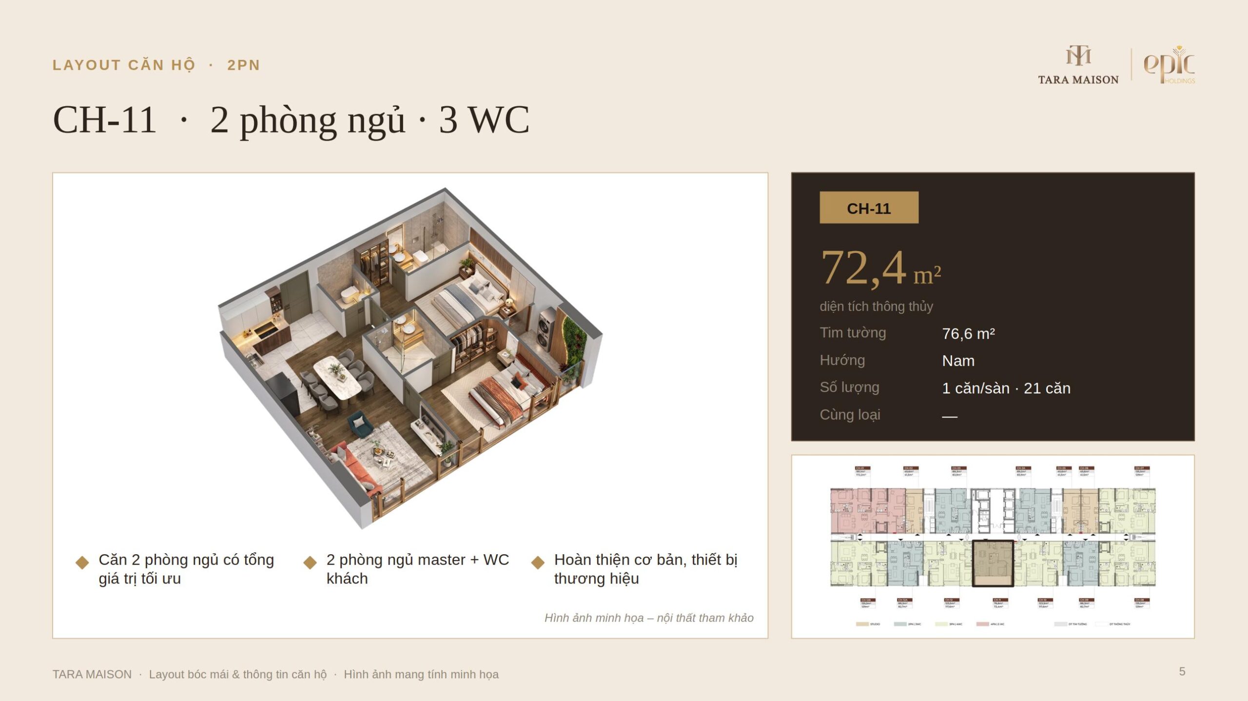 Căn hộ 2 phòng ngủ Tara Maison