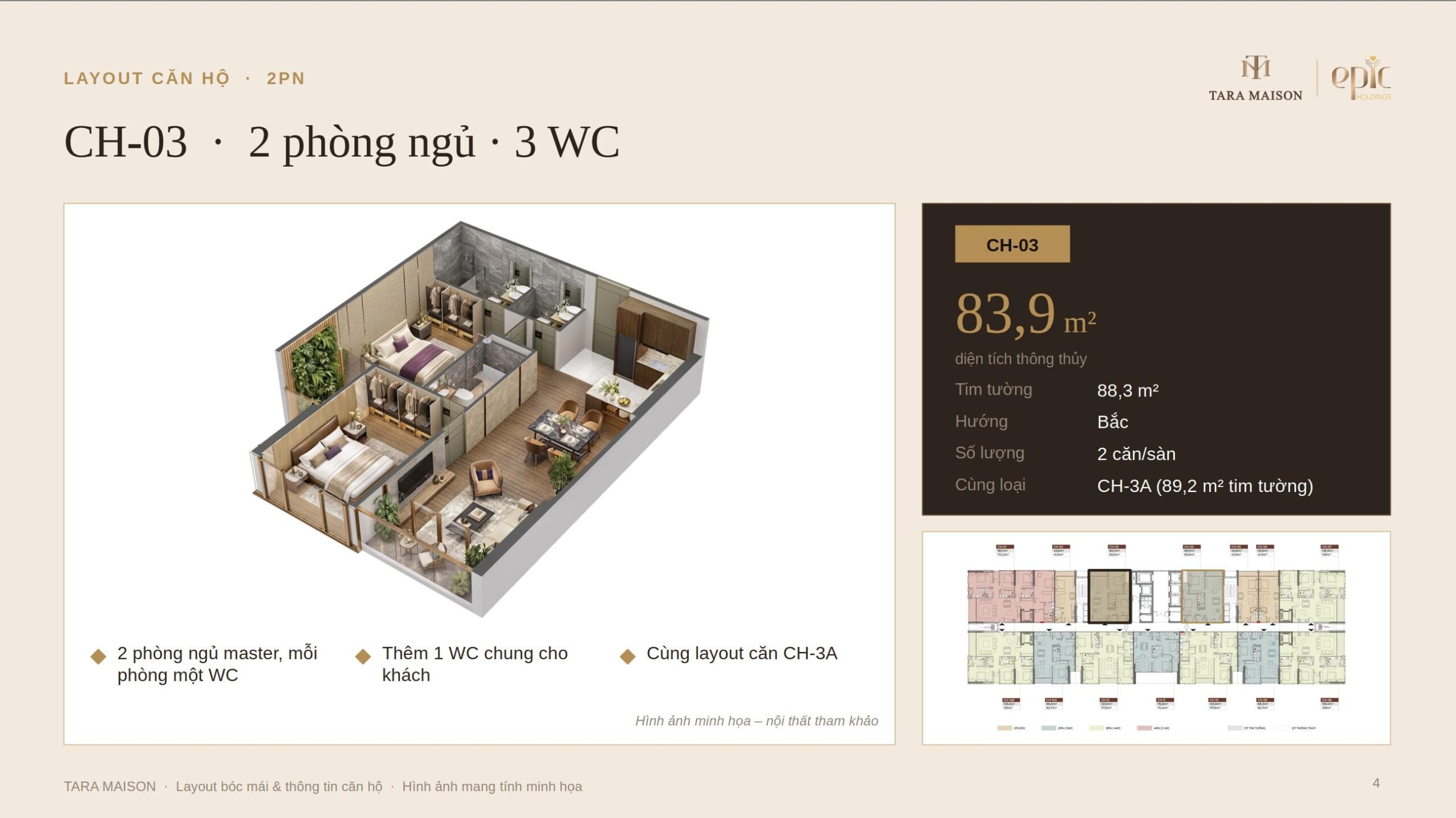 Căn 2 phòng ngủ Tara Maison