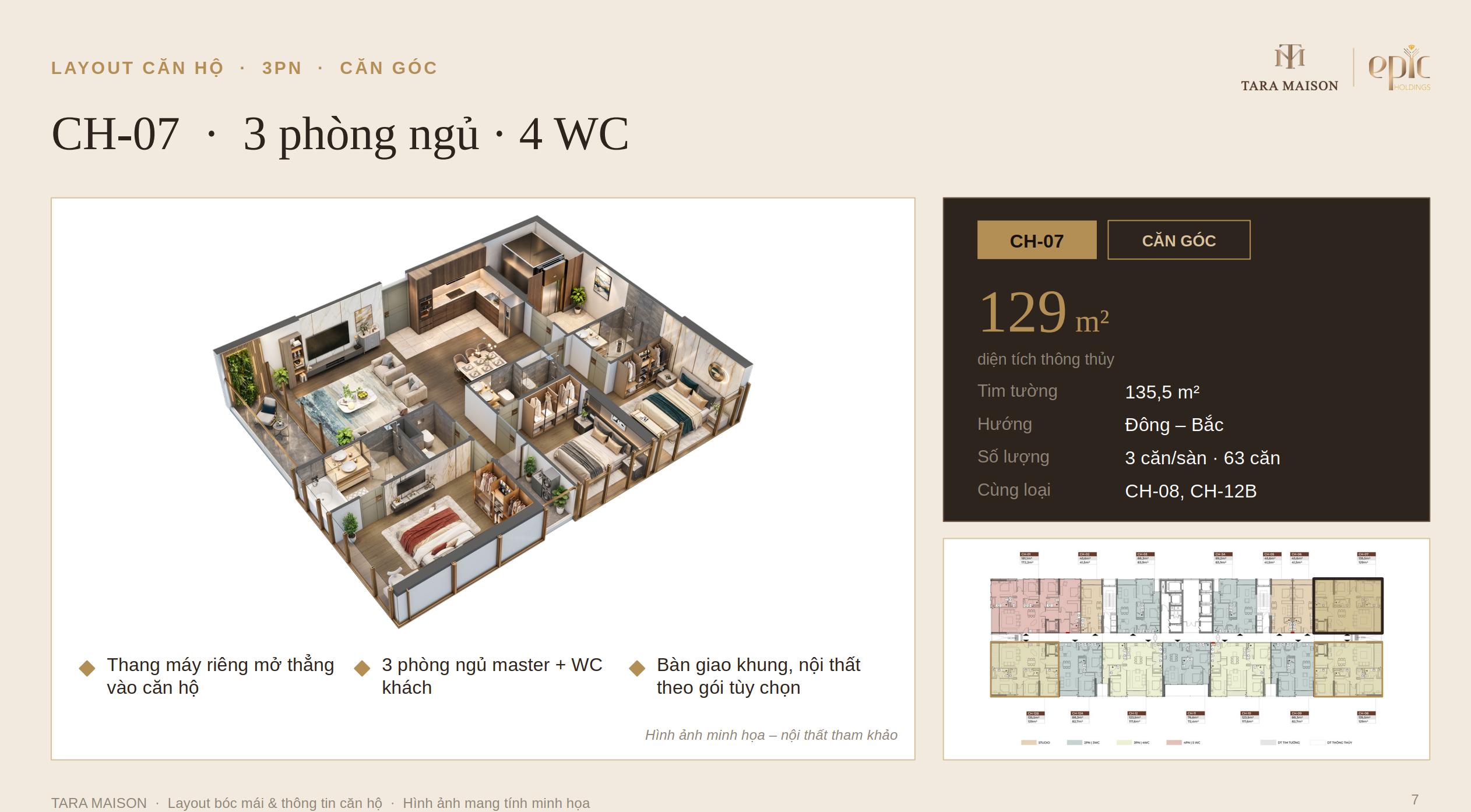 Căn 3 phòng ngủ 129m2 Tara Maison